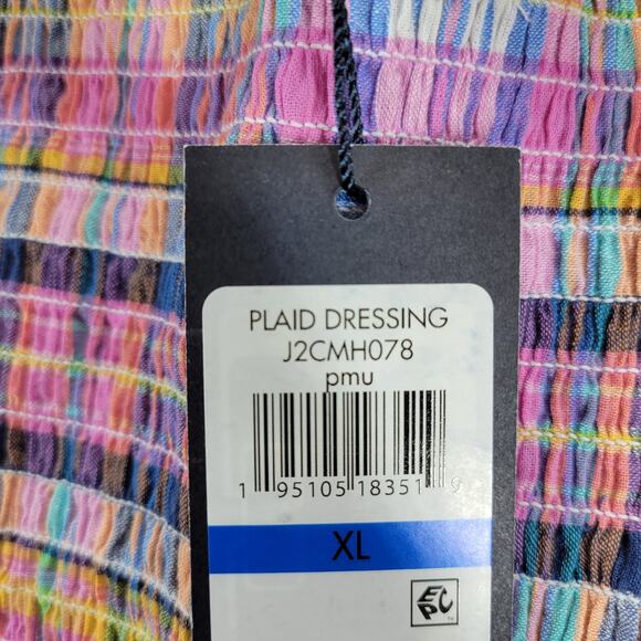 Tommy Hilfiger Smocked Plaid Top Womens XL Pink Puff Sleeve Cropped Peplum New - Picture 4 of 13